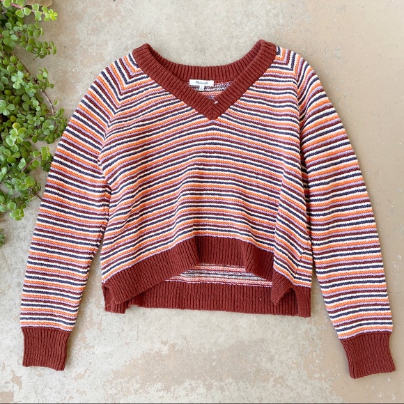 Madewell Sweaters - Madewell Arden V Neck Stripe Pullover Crop Sweater